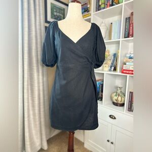 Abercrombie & Fitch Black Linen Blend Wrap Mini Dress